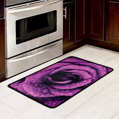 Dark Purple Rose Print Kitchen Mat