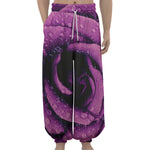 Dark Purple Rose Print Lantern Pants