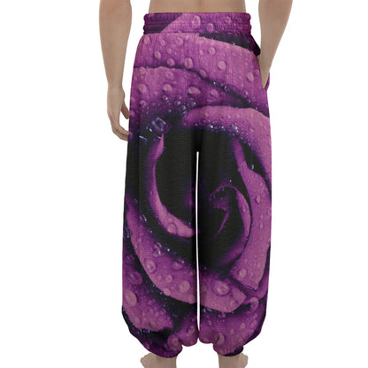 Dark Purple Rose Print Lantern Pants
