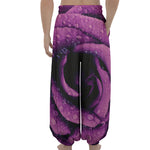 Dark Purple Rose Print Lantern Pants