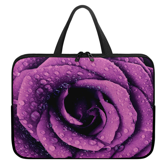 Dark Purple Rose Print Laptop Sleeve With Handle