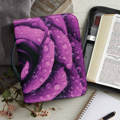 Dark Purple Rose Print Leather Bible Cover