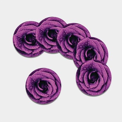 Dark Purple Rose Print Leather Coaster Set