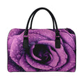 Dark Purple Rose Print Leather Duffel Bag