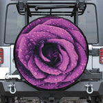 Dark Purple Rose Print Leather Spare Tire Cover