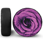 Dark Purple Rose Print Leather Spare Tire Cover
