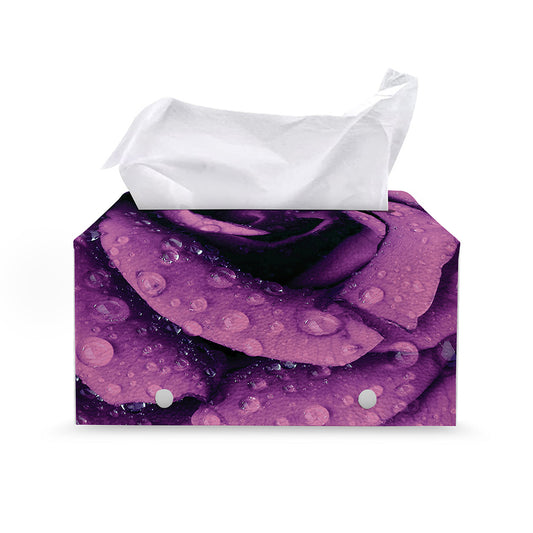 Dark Purple Rose Print Leather Tissue Box Cover