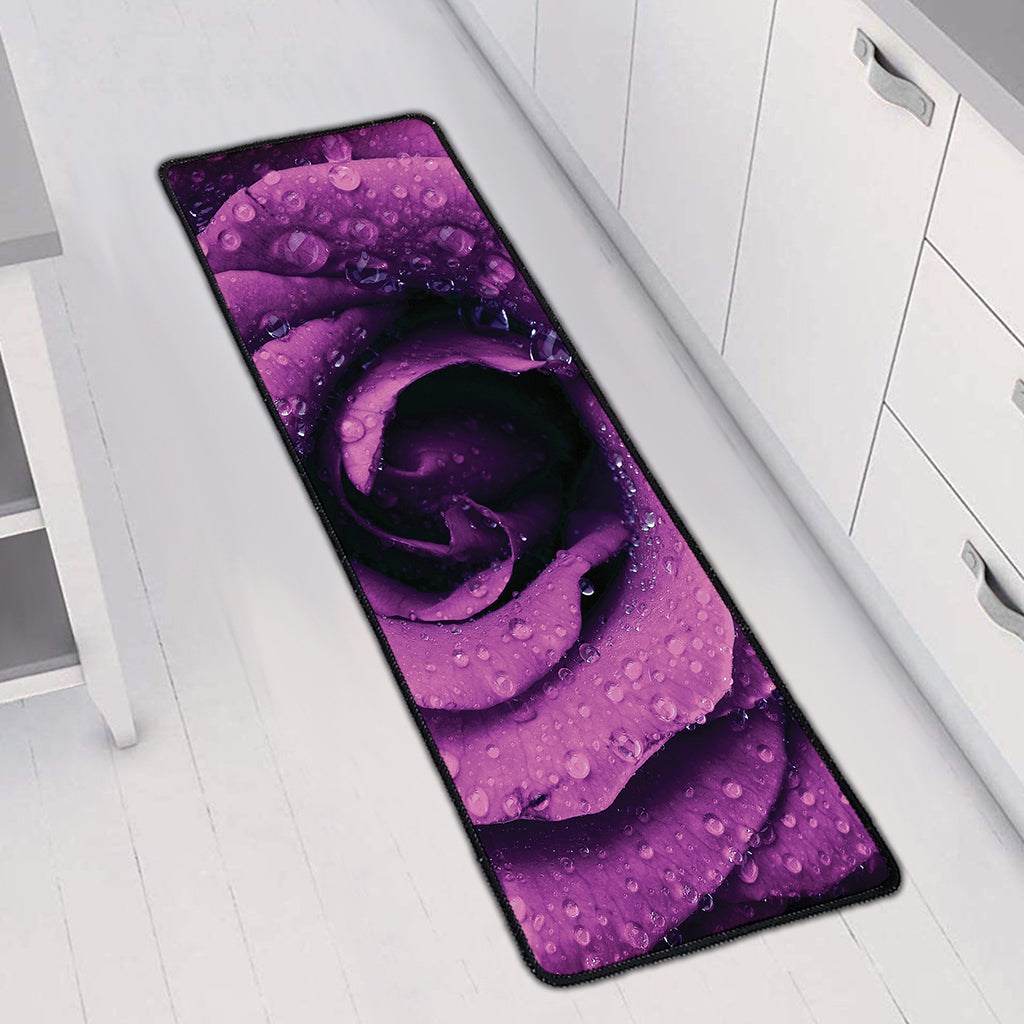 Dark Purple Rose Print Long Kitchen Mat