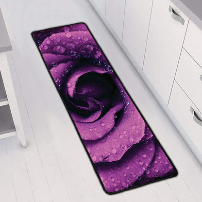 Dark Purple Rose Print Long Kitchen Mat