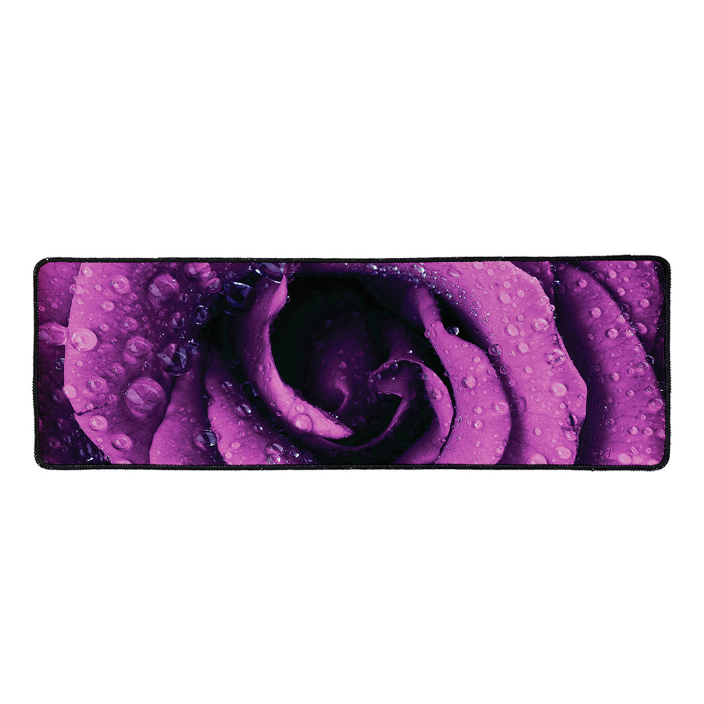 Dark Purple Rose Print Long Kitchen Mat