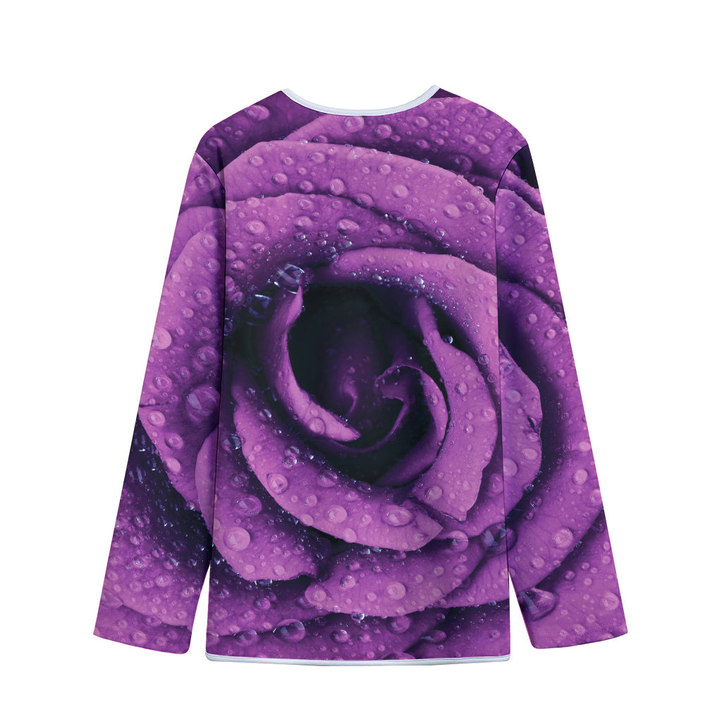 Dark Purple Rose Print Long Sleeve Short Coat