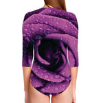 Dark Purple Rose Print Long Sleeve Swimsuit