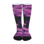 Dark Purple Rose Print Long Socks