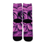 Dark Purple Rose Print Long Socks