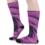 Dark Purple Rose Print Long Socks