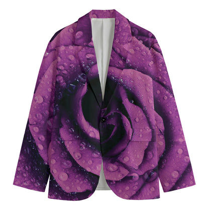 Dark Purple Rose Print Men's Blazer