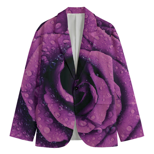 Dark Purple Rose Print Men's Blazer