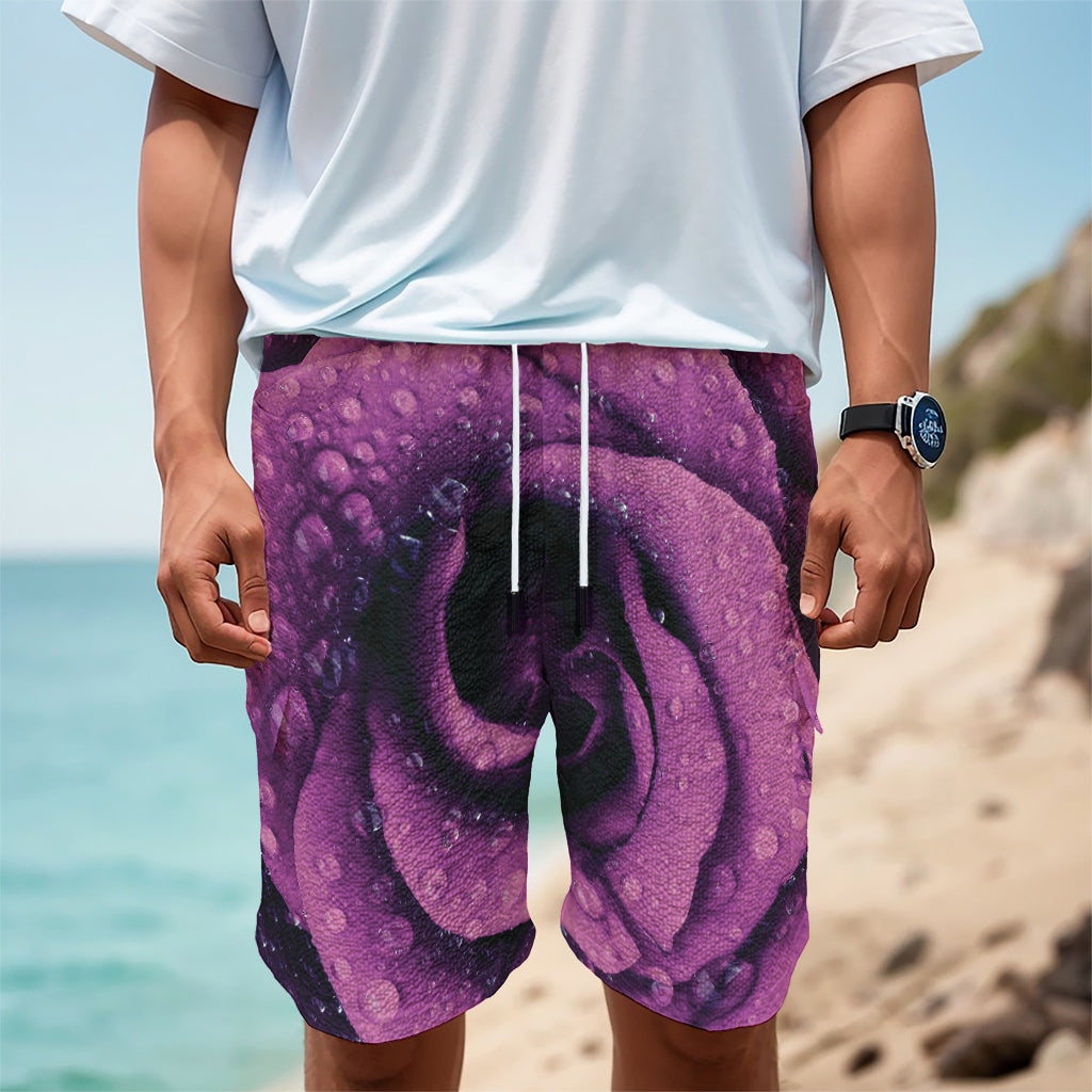 Dark Purple Rose Print Men's Cargo Shorts
