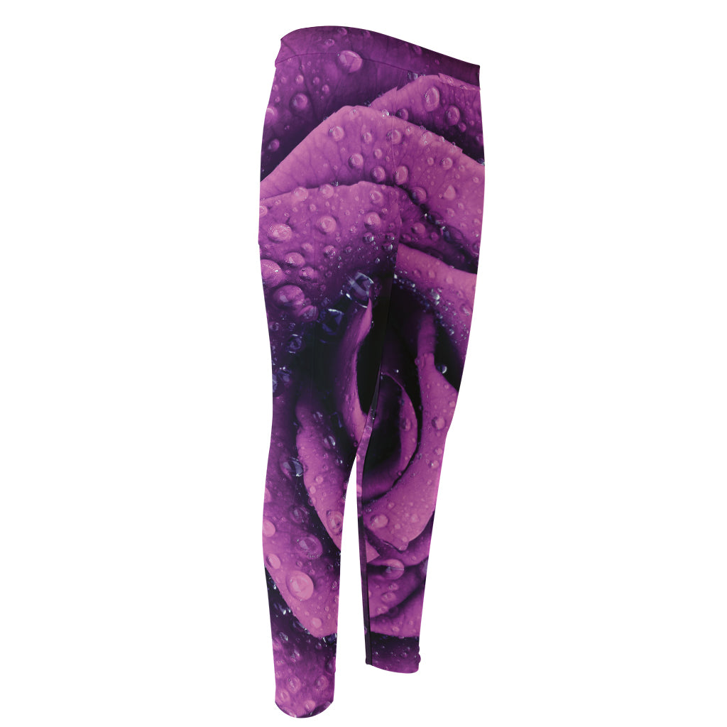 Dark Purple Rose Print Men's Compression Pants