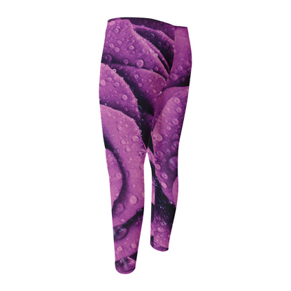 Dark Purple Rose Print Men's Compression Pants