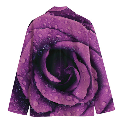 Dark Purple Rose Print Men's Cotton Blazer