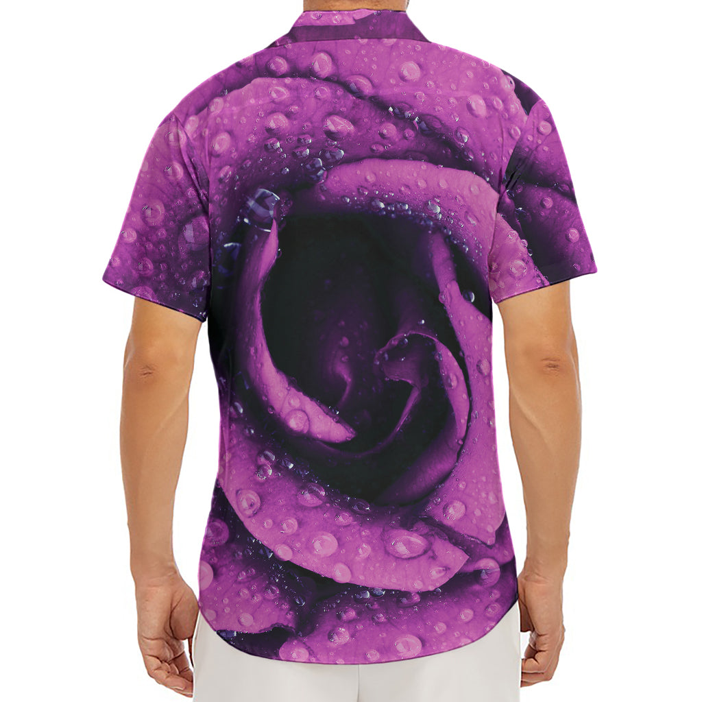 Dark Purple Rose Print Men's Deep V-Neck Shirt