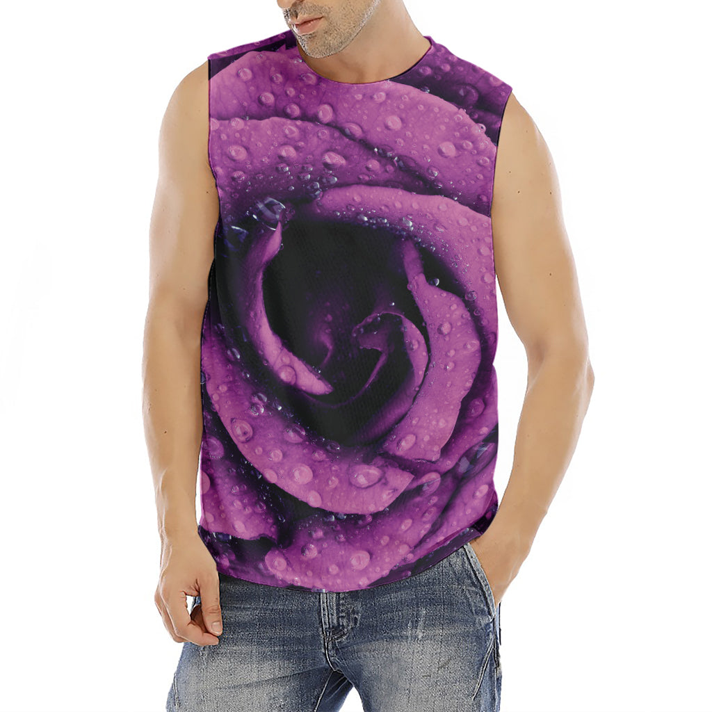 Dark Purple Rose Print Men's Fitness Tank Top