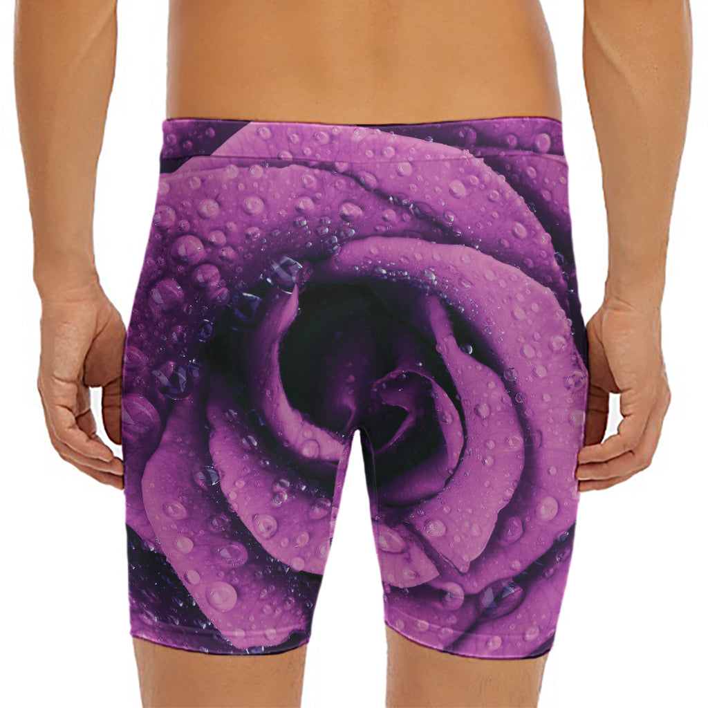 Dark Purple Rose Print Men's Long Boxer Briefs