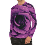 Dark Purple Rose Print Men's Long Sleeve Rash Guard
