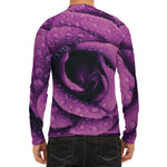 Dark Purple Rose Print Men's Long Sleeve Rash Guard