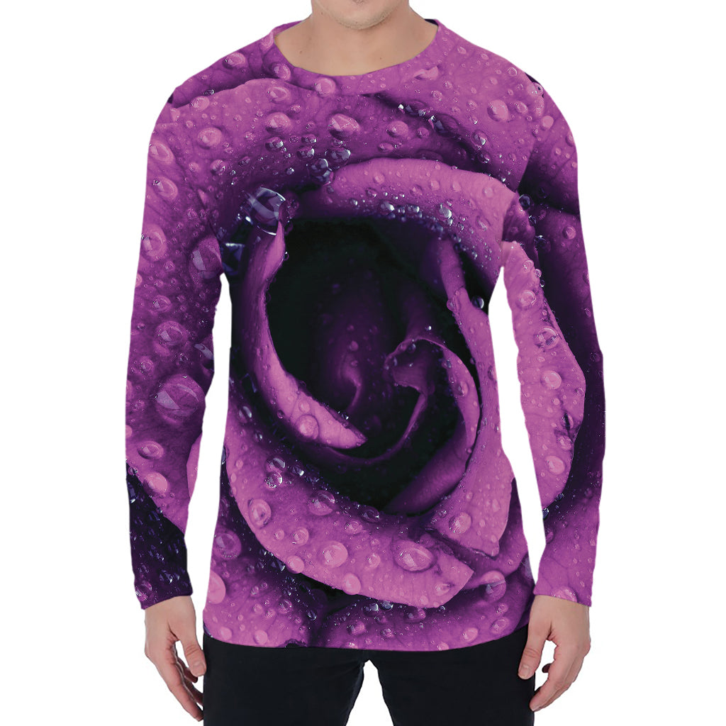 Dark Purple Rose Print Men's Long Sleeve T-Shirt