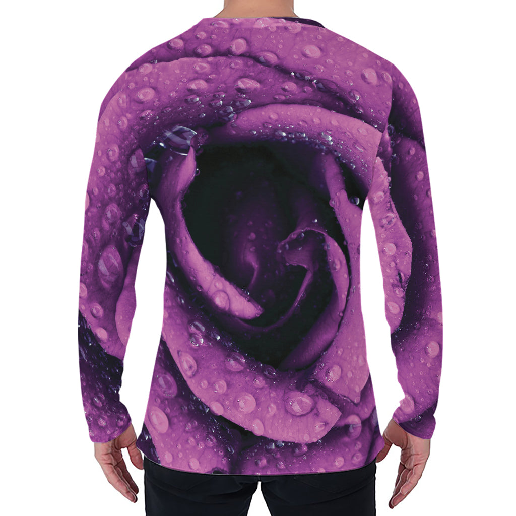 Dark Purple Rose Print Men's Long Sleeve T-Shirt