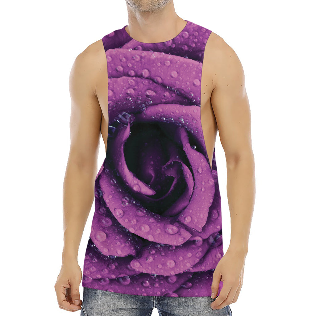 Dark Purple Rose Print Men's Muscle Tank Top