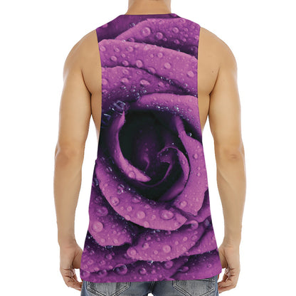 Dark Purple Rose Print Men's Muscle Tank Top