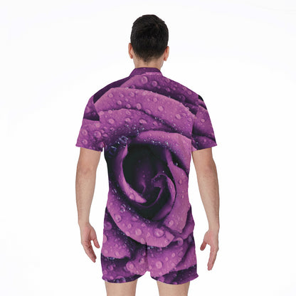Dark Purple Rose Print Men's Rompers