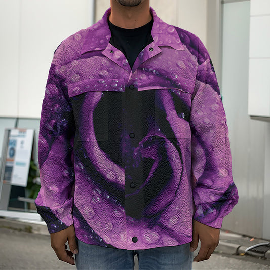 Dark Purple Rose Print Men's Shirt Jacket