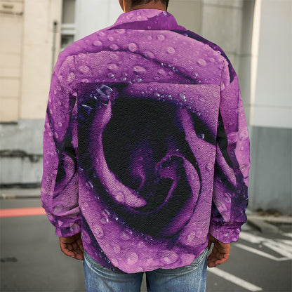 Dark Purple Rose Print Men's Shirt Jacket