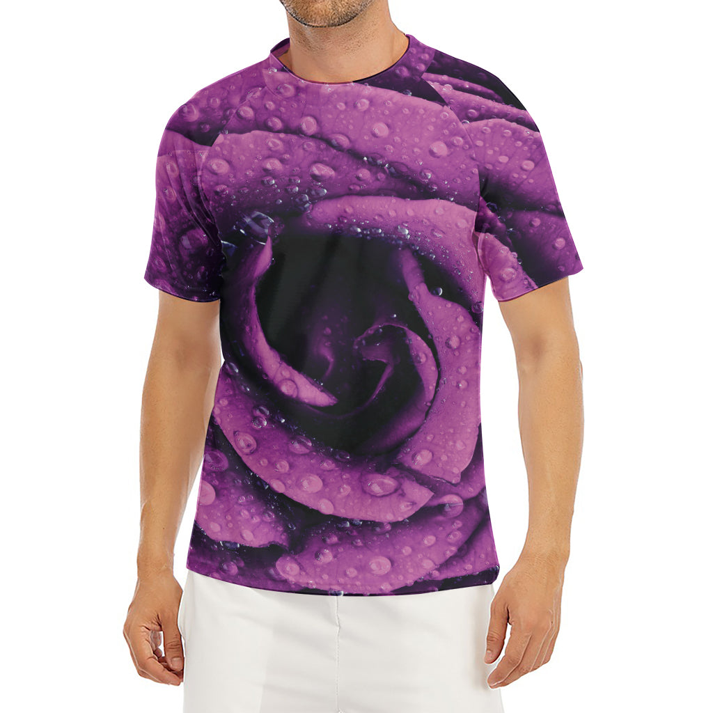 Dark Purple Rose Print Men's Short Sleeve Rash Guard