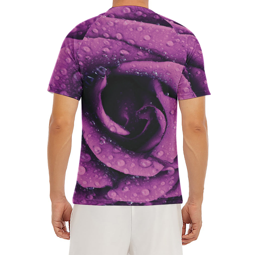 Dark Purple Rose Print Men's Short Sleeve Rash Guard