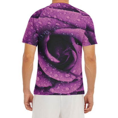 Dark Purple Rose Print Men's Short Sleeve Rash Guard