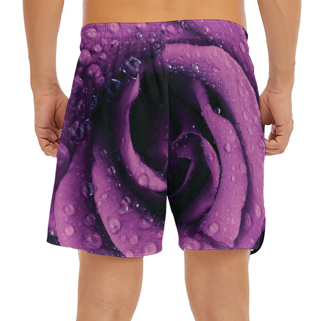 Dark Purple Rose Print Men's Split Running Shorts
