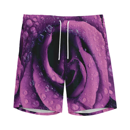 Dark Purple Rose Print Men's Sports Shorts