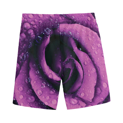 Dark Purple Rose Print Men's Sports Shorts