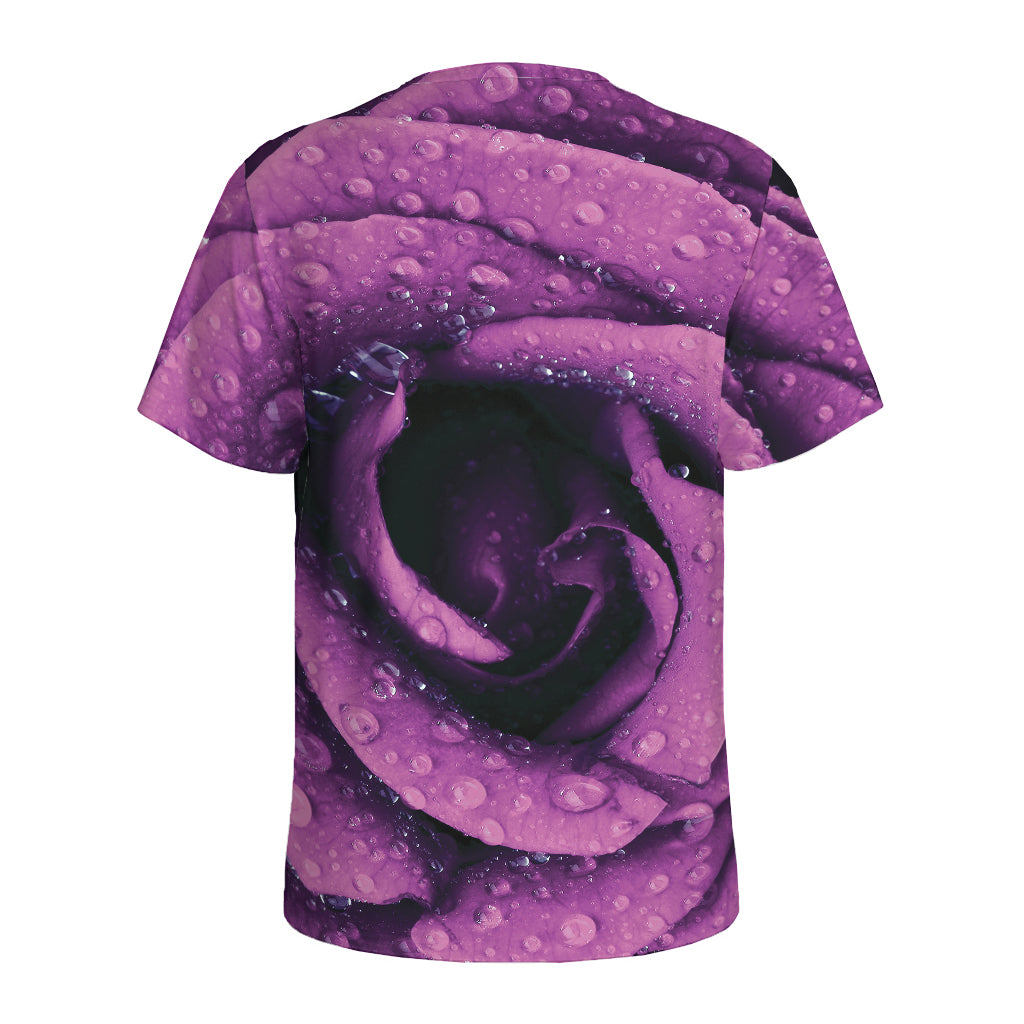 Dark Purple Rose Print Men's Sports T-Shirt