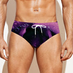 Dark Purple Rose Print Men's Swim Briefs
