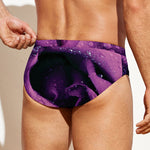 Dark Purple Rose Print Men's Swim Briefs