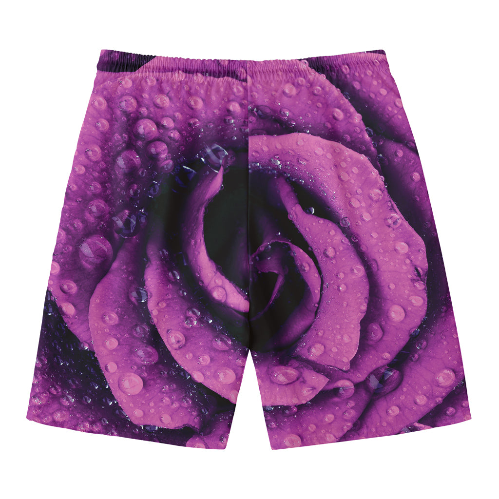 Dark Purple Rose Print Men's Swim Trunks