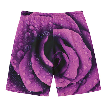 Dark Purple Rose Print Men's Swim Trunks