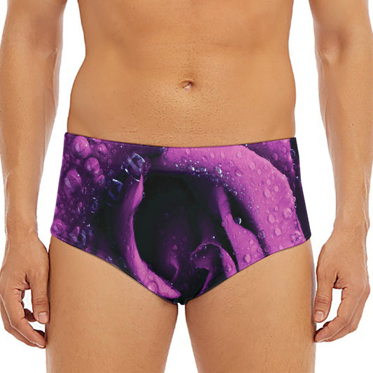 Dark Purple Rose Print Men's Triangle Swim Briefs