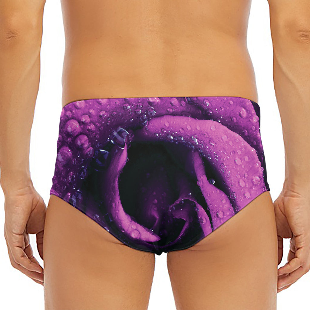 Dark Purple Rose Print Men's Triangle Swim Briefs